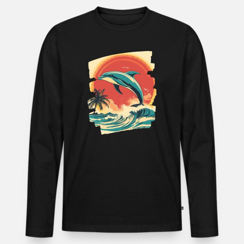 Delfin - Männer Premium Bio Langarmshirt - Schwarz