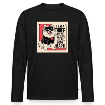 Chien de Poméranie « Je suis un voleur » - T-shirt manches longues Premium bio Homme - noir - Devant - Nico (187cm)