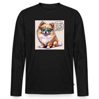 Chien de Poméranie « Je suis un voleur » - T-shirt manches longues Premium bio Homme - noir - Devant - Nico (187cm)