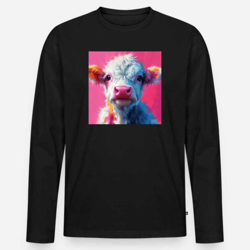 Pink Cow - Männer Premium Bio Langarmshirt - Schwarz