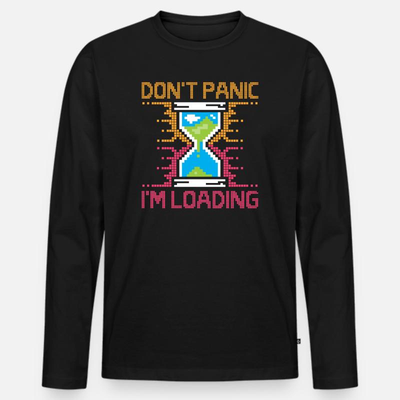 Don't Panic – Pixel Loading Sanduhr - Männer Premium Bio Langarmshirt - Schwarz