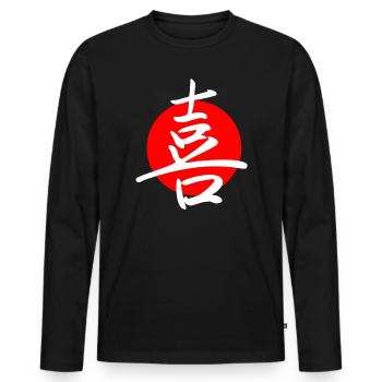 Joy (dark) - Men's Premium Organic Long Sleeve Shirt - black - Front - Nico (187cm)