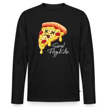 Pizza Humoristique avec Visage Expressif - T-shirt manches longues Premium bio Homme - noir - Devant - Nico (187cm)