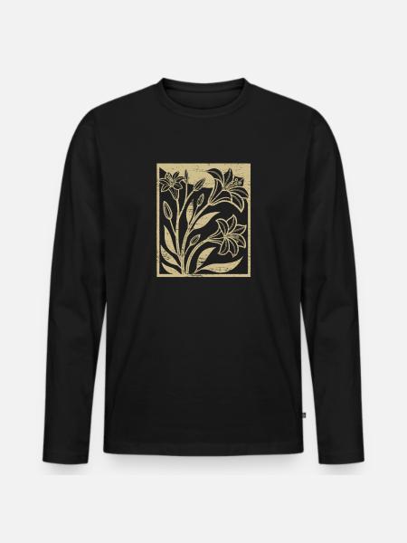 Lilies - Woodcut - Spring - Summer - Saying - Men's Premium Organic Long Sleeve Shirt - black