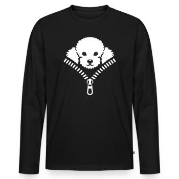 Kleiner Pudel, der in einem Reißverschluss versteckt ist - Männer Premium Bio Langarmshirt - Schwarz - Vorne - Nico (187cm)