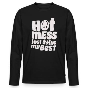 Humorous 'Hot Mess' Quote Design - Men's Premium Organic Long Sleeve Shirt - black - Front - Nico (187cm)