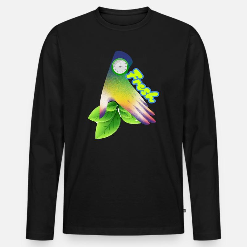 Design der frischen Gradient-Blattuhr - Männer Premium Bio Langarmshirt - Schwarz