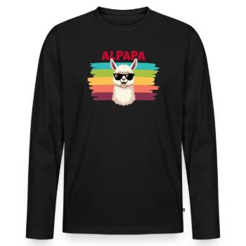 Alpapa – Cooles Alpaka mit Sonnenbrille - Männer Premium Bio Langarmshirt - Schwarz - Vorne - Nico (187cm)