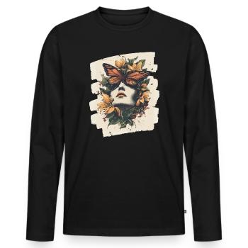 Printemps Printemps Début Fleurs - T-shirt manches longues Premium bio Homme - noir - Devant - Nico (187cm)