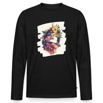 Printemps Printemps Début Fleurs - T-shirt manches longues Premium bio Homme - noir - Devant - Nico (187cm)