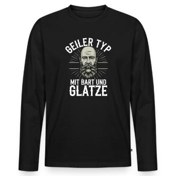 Geiler Typ Mit Bart & Glatze Glatzkopf Bartträger - Männer Premium Bio Langarmshirt - Schwarz - Vorne - Nico (187cm)