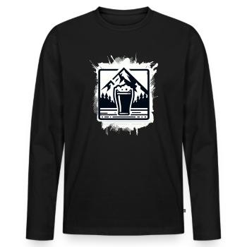 Mountain lake with beer glass motif - Men's Premium Organic Long Sleeve Shirt - black - Front - Nico (187cm)
