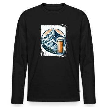 Mountain and Beer Nature Motif - Men's Premium Organic Long Sleeve Shirt - black - Front - Nico (187cm)