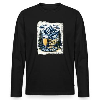Bergpanorama mit Bierglas - Männer Premium Bio Langarmshirt - Schwarz - Vorne - Nico (187cm)