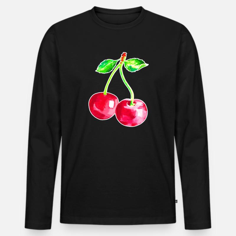 Kirsche, Rote Kirschen - Männer Premium Bio Langarmshirt - Schwarz