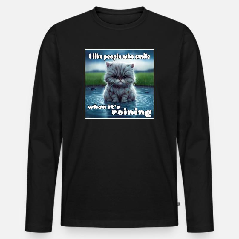 Katze im Regen - Männer Premium Bio Langarmshirt - Schwarz