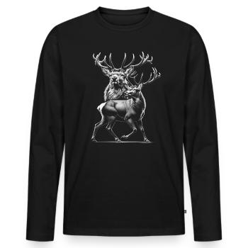 Stolzer Hirsch mit prächtigem Geweih als Porträt - Männer Premium Bio Langarmshirt - Schwarz - Vorne - Nico (187cm)