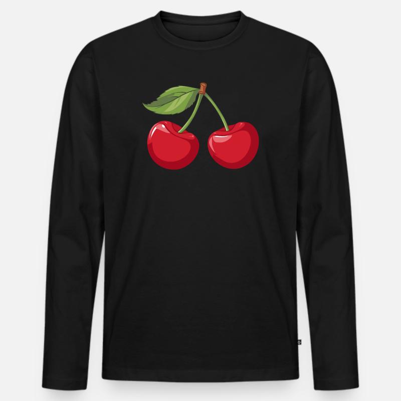 Lebendige Kirsche Illustration - Männer Premium Bio Langarmshirt - Schwarz