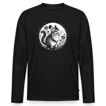 Chinchilla avec lune et fleurs - T-shirt manches longues Premium bio Homme - noir - Devant - Nico (187cm)