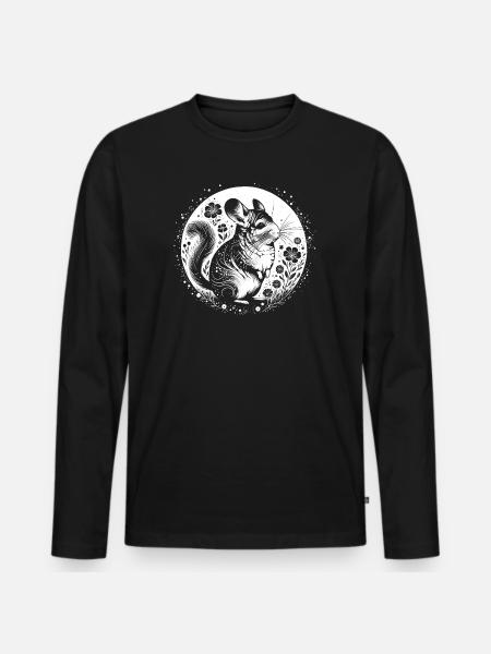 Chinchilla with moon and flowers - Men's Premium Organic Long Sleeve Shirt - black