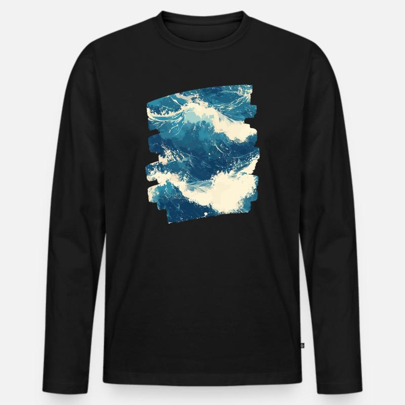 Wellen und Meer - Männer Premium Bio Langarmshirt - Schwarz