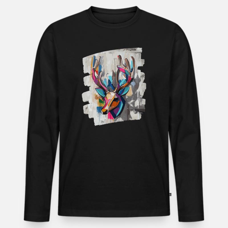 Hirsch mit Geweih - Männer Premium Bio Langarmshirt - Schwarz