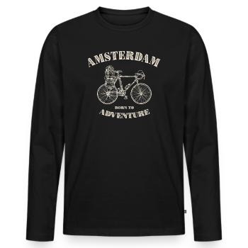 Amsterdam Adventure Bike T-Shirt - Männer Premium Bio Langarmshirt - Schwarz - Vorne - Nico (187cm)