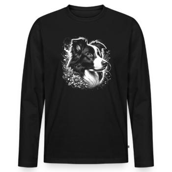 Süsser Border Collie mit cooler Blumen Deko - Männer Premium Bio Langarmshirt - Schwarz - Vorne - Nico (187cm)