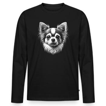 Photorealistic Chihuahua head in black and white - Men's Premium Organic Long Sleeve Shirt - black - Front - Nico (187cm)