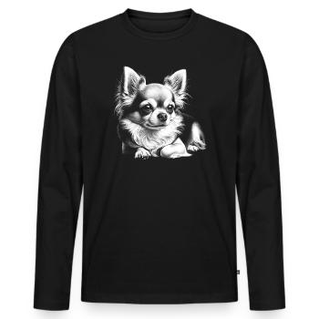 Chihuahua mignon dans la pose allongée - T-shirt manches longues Premium bio Homme - noir - Devant - Nico (187cm)