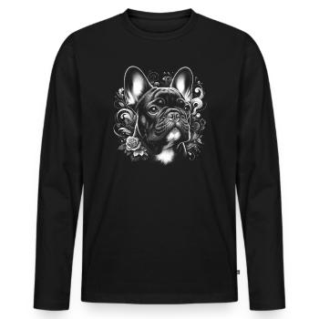 Niedliche Französische Bulldogge mit Blumen - Männer Premium Bio Langarmshirt - Schwarz - Vorne - Nico (187cm)