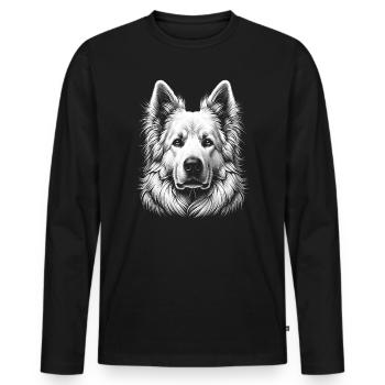 White Swiss Shepherd as a portrait - Men's Premium Organic Long Sleeve Shirt - black - Front - Nico (187cm)