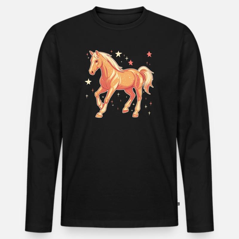 Pferd mit Sternen - Männer Premium Bio Langarmshirt - Schwarz