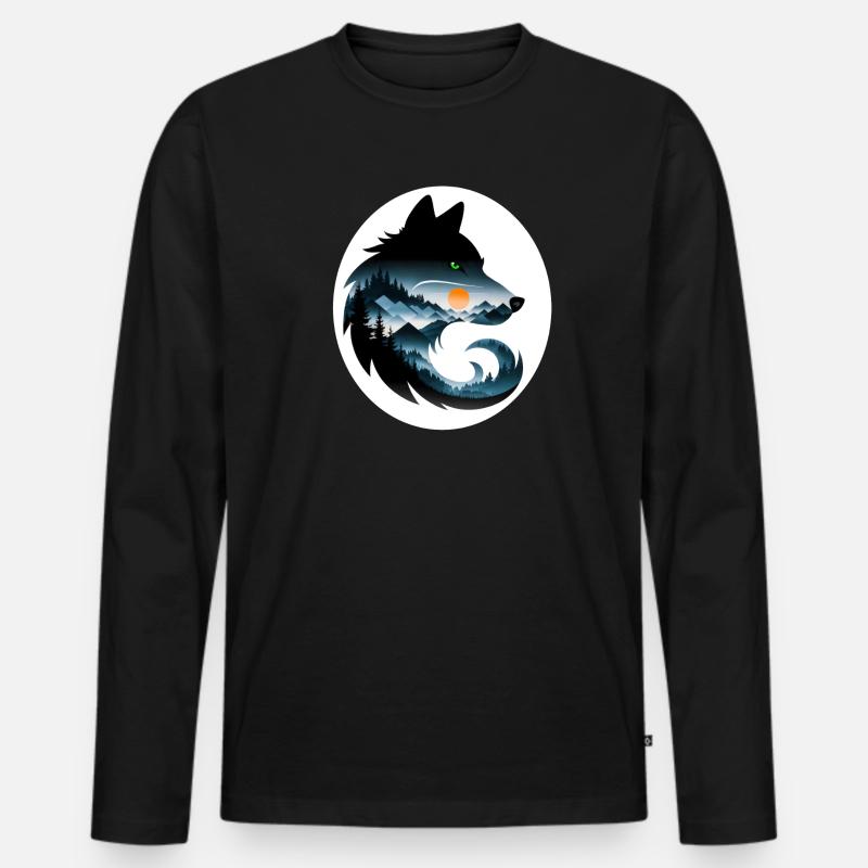 Wolf Landschaft - Männer Premium Bio Langarmshirt - Schwarz