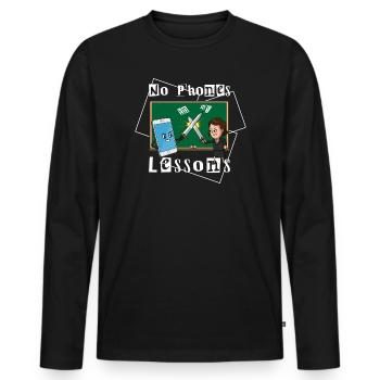 Pas de téléphone dans mes cours - T-shirt manches longues Premium bio Homme - noir - Devant - Nico (187cm)