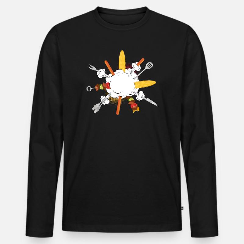 Grill-Explosion – Comic-Motiv für echte Kerle - Männer Premium Bio Langarmshirt - Schwarz