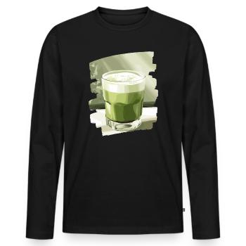 Matcha Latte Lover Green Tea - Men's Premium Organic Long Sleeve Shirt - black - Front - Nico (187cm)