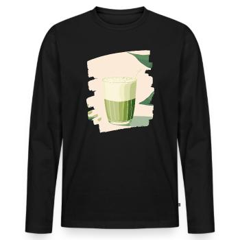 Matcha Latte Lover Green Tea - Men's Premium Organic Long Sleeve Shirt - black - Front - Nico (187cm)