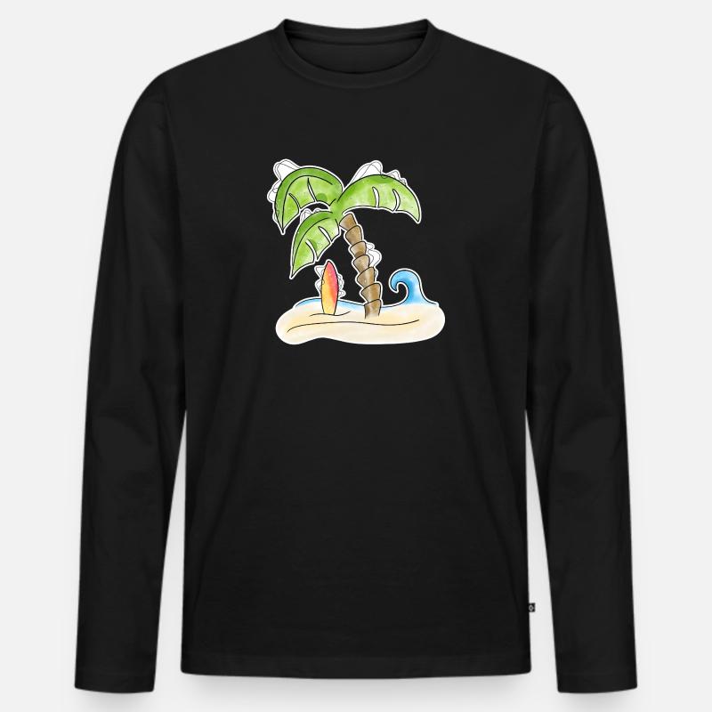 Surfbrett unter Palme - Männer Premium Bio Langarmshirt - Schwarz