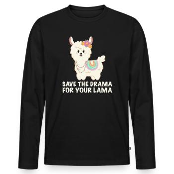 Save the drama for your lama - Men's Premium Organic Long Sleeve Shirt - black - Front - Nico (187cm)