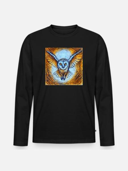 Glowing owl in flight - Men's Premium Organic Long Sleeve Shirt - black