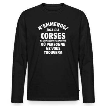 Corse, j'aime la Corse, je suis Corse - T-shirt manches longues Premium bio Homme - noir - Devant - Nico (187cm)