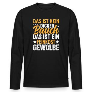Humorous saying about the belly - Men's Premium Organic Long Sleeve Shirt - black - Front - Nico (187cm)