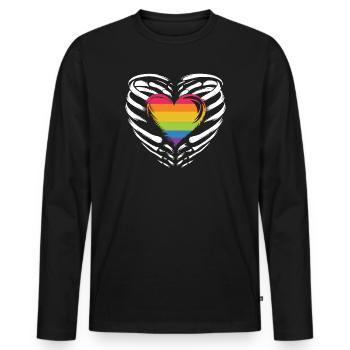 LGBTQ Pride Monat - Regenbogenherz - Männer Premium Bio Langarmshirt - Schwarz - Vorne - Nico (187cm)
