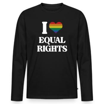 Mois de la fierté LGBTQ - J’aime l’égalité des droits - T-shirt manches longues Premium bio Homme - noir - Devant - Nico (187cm)