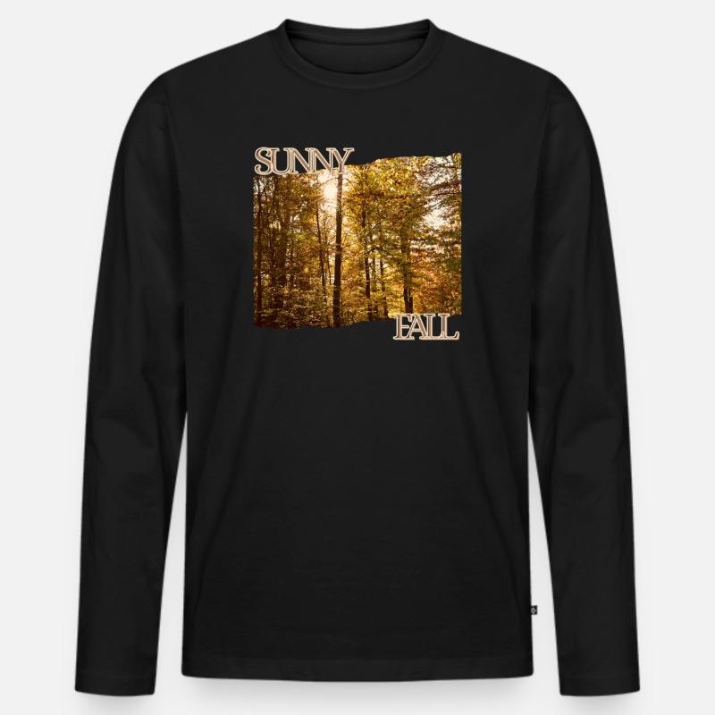 Sunny Fall - Herbstsonne im Wald - Männer Premium Bio Langarmshirt - Schwarz
