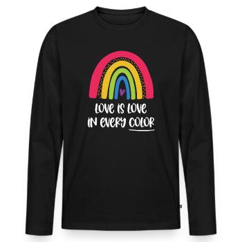 Mois de la fierté LGBTQ - L’amour, c’est l’amour dans toutes les couleurs - T-shirt manches longues Premium bio Homme - noir - Devant - Nico (187cm)