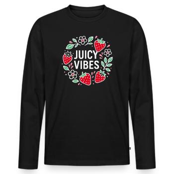 Juicy Vibes - Sommerdesign mit Erdbeeren - Männer Premium Bio Langarmshirt - Schwarz - Vorne - Nico (187cm)