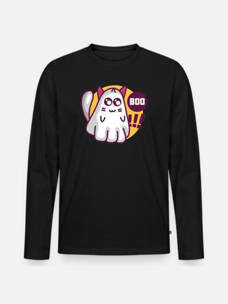 Boo cat - Chat fantôme mignon - T-shirt manches longues Premium bio Homme - noir