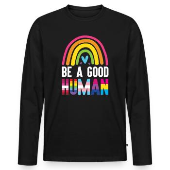 Mois de la fierté LGBT - Be a Good Human - T-shirt manches longues Premium bio Homme - noir - Devant - Nico (187cm)